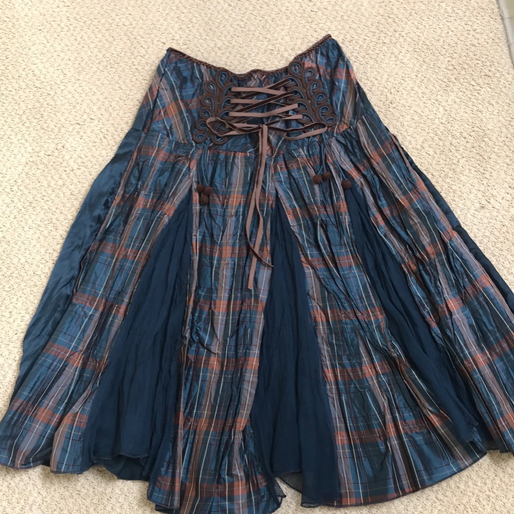 LM LULU Paris skirt, teal and brown.